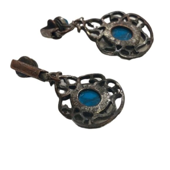 Vintage Silver And Faux Turquoise Dangling Earrings - Picture 12 of 14